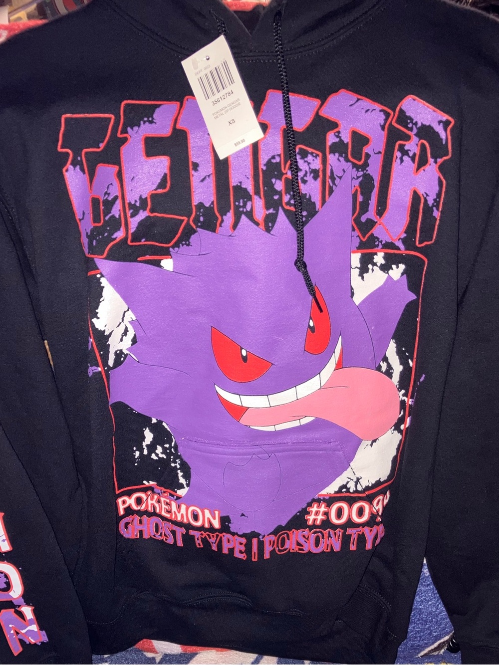 BNWT Unisex XS Nintendo Pokemon Gengar Black & Purple Hoodie Sweatshirt